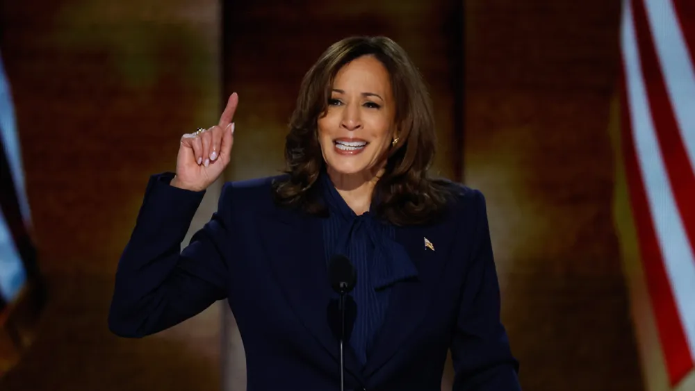 Kamala Harris speaking at the 2024 Democratic National Convention in Chicago